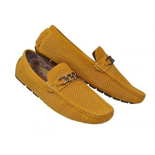 Steve Harvey "Loyals" Mustard Perforated Microsuede Casual Driving Loafer Shoes With Bracelet